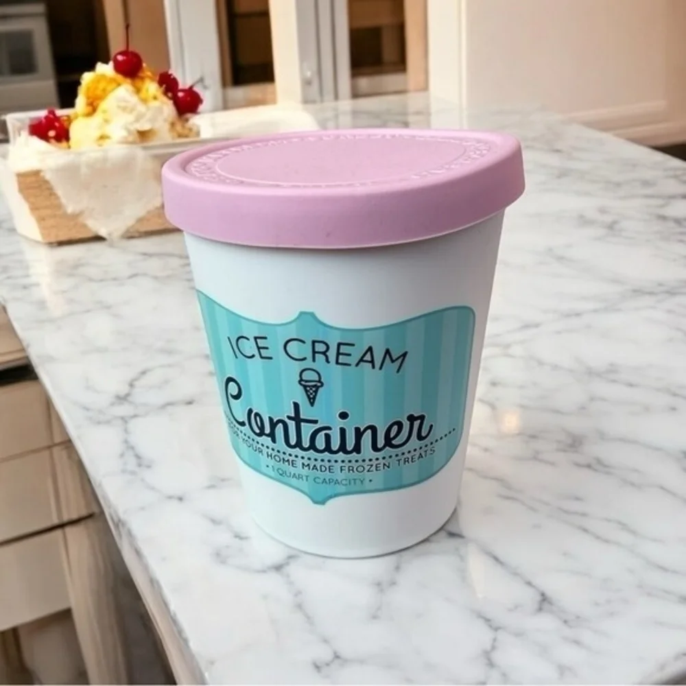 Ice Cream Container 1 Quart Pink White Blue Reusable Freezer Storage NWOT